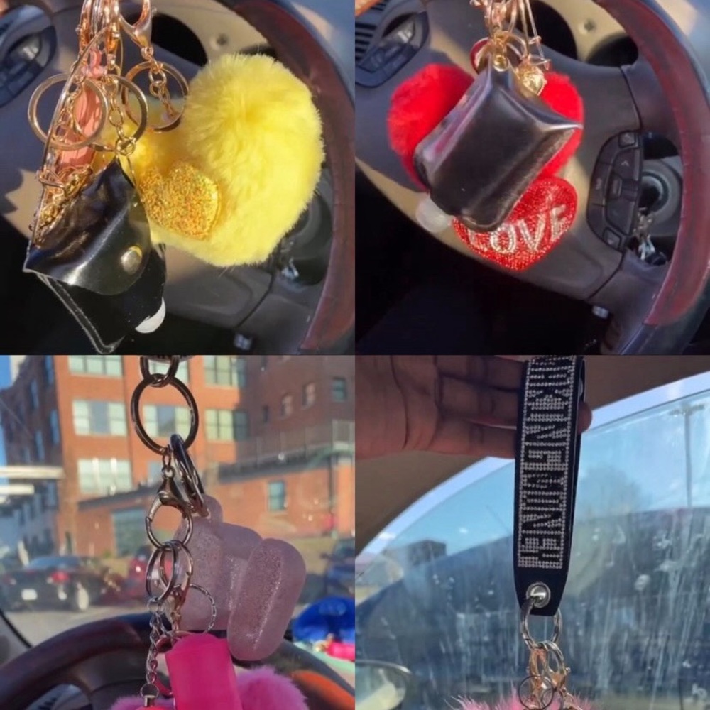 Victoria's Secret Yellow and Black Furry Heart Keychain